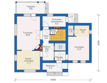 Планировка первого этажа :: Проект дома из газобетона 53-96