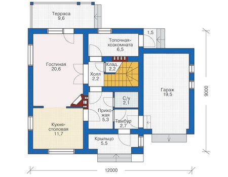 Планировка первого этажа :: Проект дома из газобетона 53-97