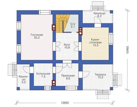 Планировка первого этажа :: Проект дома из газобетона 53-99