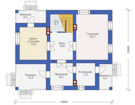 Планировка первого этажа :: Проект дома из газобетона 54-00