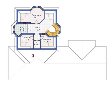 Планировка мансардного этажа :: Проект дома из газобетона 54-02
