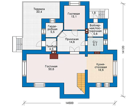 Планировка первого этажа :: Проект дома из газобетона 54-04