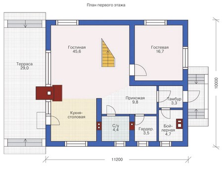 Планировка первого этажа :: Проект дома из газобетона 54-05
