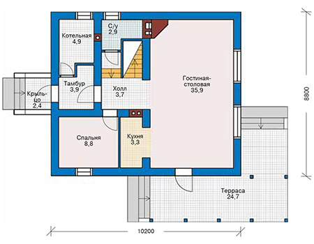Планировка первого этажа :: Проект дома из газобетона 54-10
