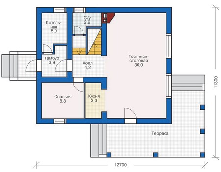 Планировка первого этажа :: Проект дома из газобетона 54-16