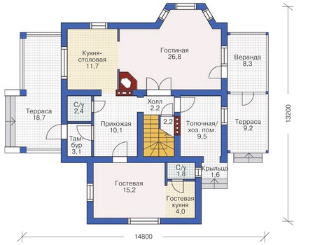 Планировка первого этажа :: Проект дома из газобетона 54-18