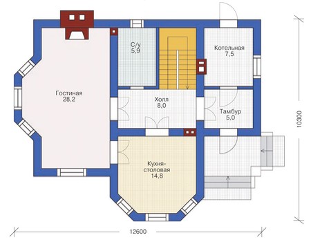 Планировка первого этажа :: Проект дома из газобетона 54-19