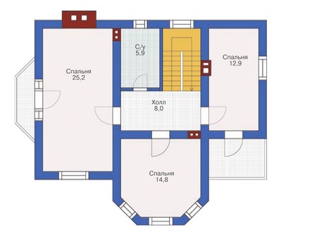 Планировка второго этажа :: Проект дома из газобетона 54-19