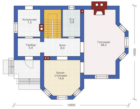 Планировка первого этажа :: Проект дома из газобетона 54-20