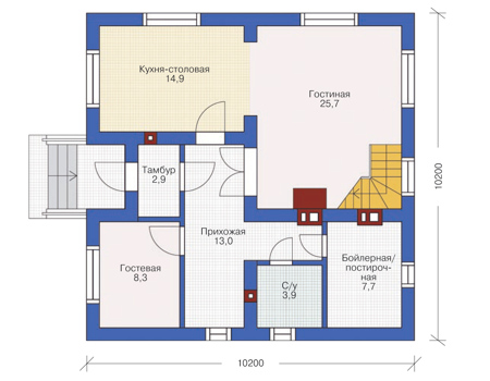 Планировка первого этажа :: Проект дома из газобетона 54-22