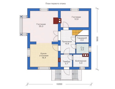 Планировка первого этажа :: Проект дома из газобетона 54-26
