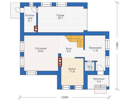 Планировка первого этажа :: Проект дома из газобетона 54-38