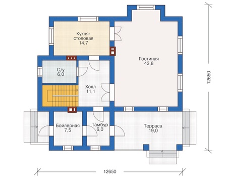Планировка первого этажа :: Проект дома из газобетона 54-39