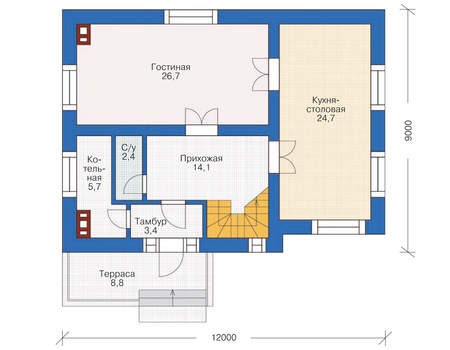 Планировка первого этажа :: Проект дома из газобетона 54-40