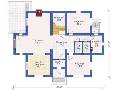 Планировка первого этажа :: Проект дома из газобетона 54-58