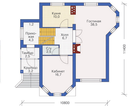 Планировка первого этажа :: Проект дома из газобетона 54-64