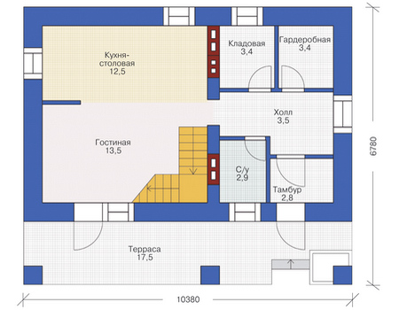 Планировка первого этажа :: Проект дома из газобетона 54-65