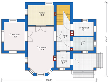 Планировка первого этажа :: Проект дома из газобетона 54-66