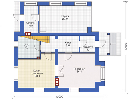 Планировка первого этажа :: Проект дома из газобетона 54-69