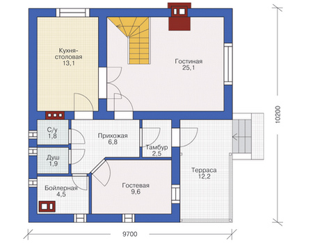 Планировка первого этажа :: Проект дома из газобетона 54-70