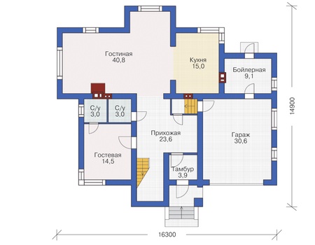 Планировка первого этажа :: Проект дома из газобетона 54-98
