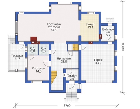 Планировка первого этажа :: Проект дома из газобетона 54-99