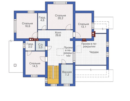 Планировка мансардного этажа :: Проект дома из газобетона 54-99