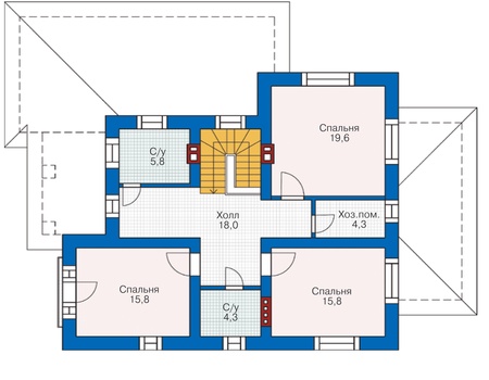 Планировка второго этажа :: Проект дома из газобетона 55-29