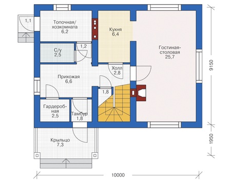 Планировка первого этажа :: Проект дома из газобетона 55-31