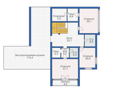 Планировка второго этажа :: Проект дома из газобетона 55-33
