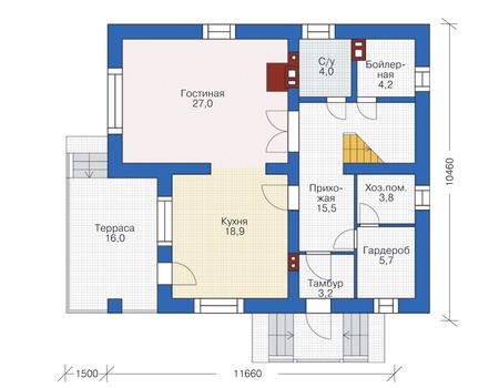 Планировка первого этажа :: Проект дома из газобетона 55-34