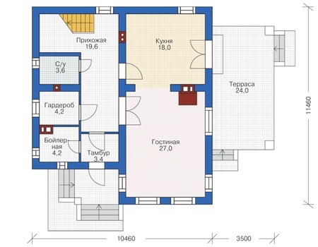 Планировка первого этажа :: Проект дома из газобетона 55-35