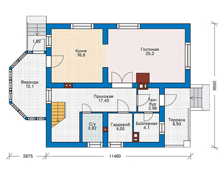 Планировка первого этажа :: Проект дома из газобетона 55-36
