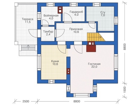Планировка первого этажа :: Проект дома из газобетона 55-39