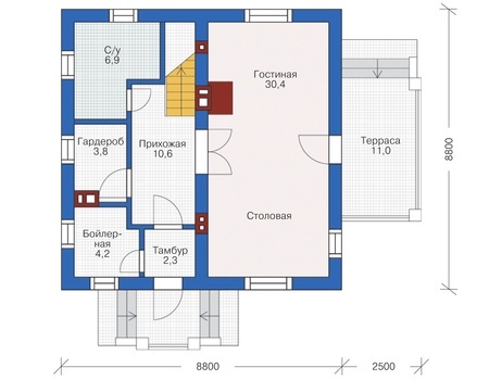 Планировка первого этажа :: Проект дома из газобетона 55-40