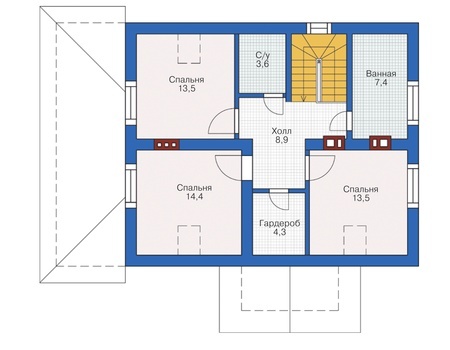 Планировка мансардного этажа :: Проект дома из газобетона 55-44