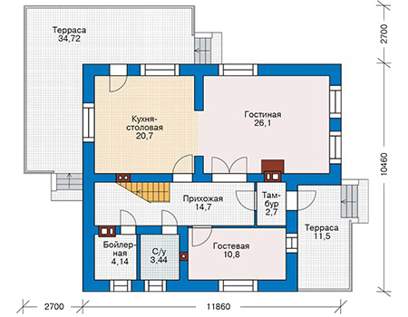 Планировка первого этажа :: Проект дома из газобетона 55-52
