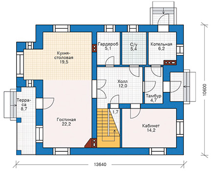 Планировка первого этажа :: Проект дома из газобетона 55-54