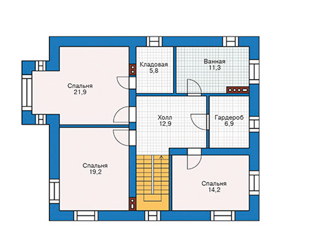 Планировка второго этажа :: Проект дома из газобетона 55-54