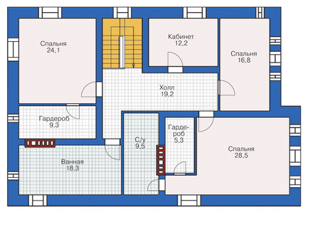 Планировка второго этажа :: Проект дома из газобетона 55-55