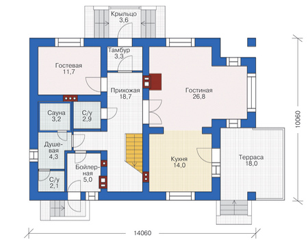Планировка первого этажа :: Проект дома из газобетона 55-59