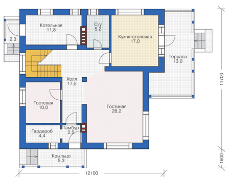 Планировка первого этажа :: Проект дома из газобетона 55-61