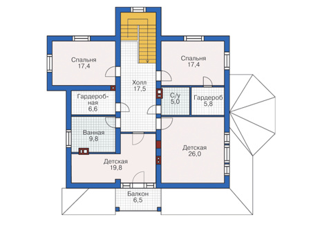 Планировка мансардного этажа :: Проект дома из газобетона 55-77