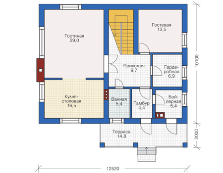 Планировка первого этажа :: Проект дома из газобетона 55-81