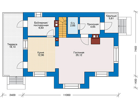 Планировка первого этажа :: Проект дома из газобетона 55-98