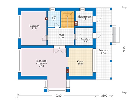 Планировка первого этажа :: Проект дома из газобетона 56-44