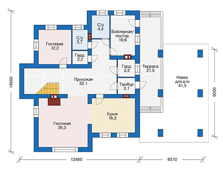 Планировка первого этажа :: Проект дома из газобетона 56-68