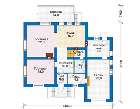 Планировка первого этажа :: Проект дома из газобетона 57-04