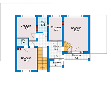 Планировка мансардного этажа :: Проект дома из газобетона 57-22