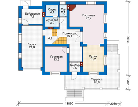 Планировка первого этажа :: Проект дома из газобетона 57-23
